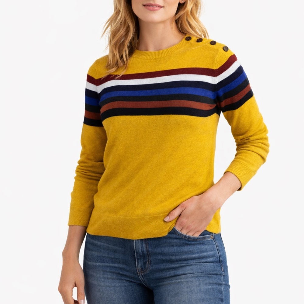 Women’s‎ Cottagecore Striped Yellow Sweater Button Features